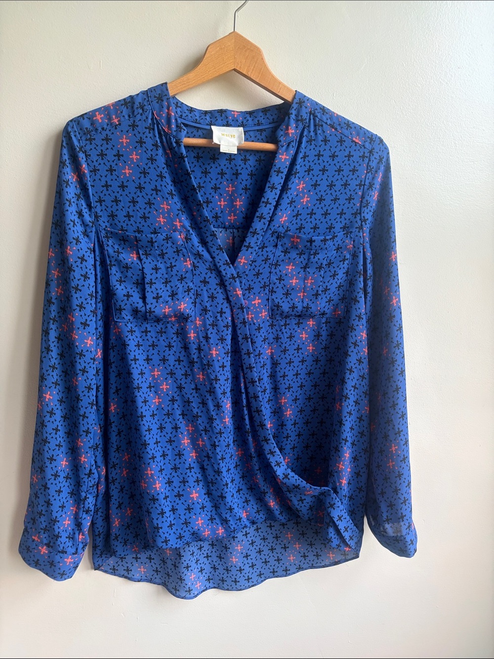 Anthropologie Blue Faux-Wrap Blouse